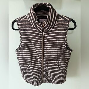 Mud Pie Women's Top Striped Zip Front Vest Closure Pockets Sleeveless Medium